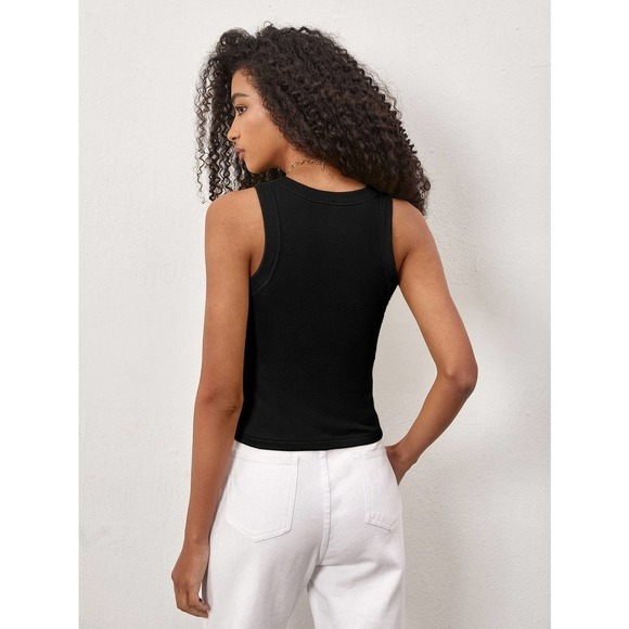 minimalist Solid Slim high neck Tank Top white - Picture 7 of 12